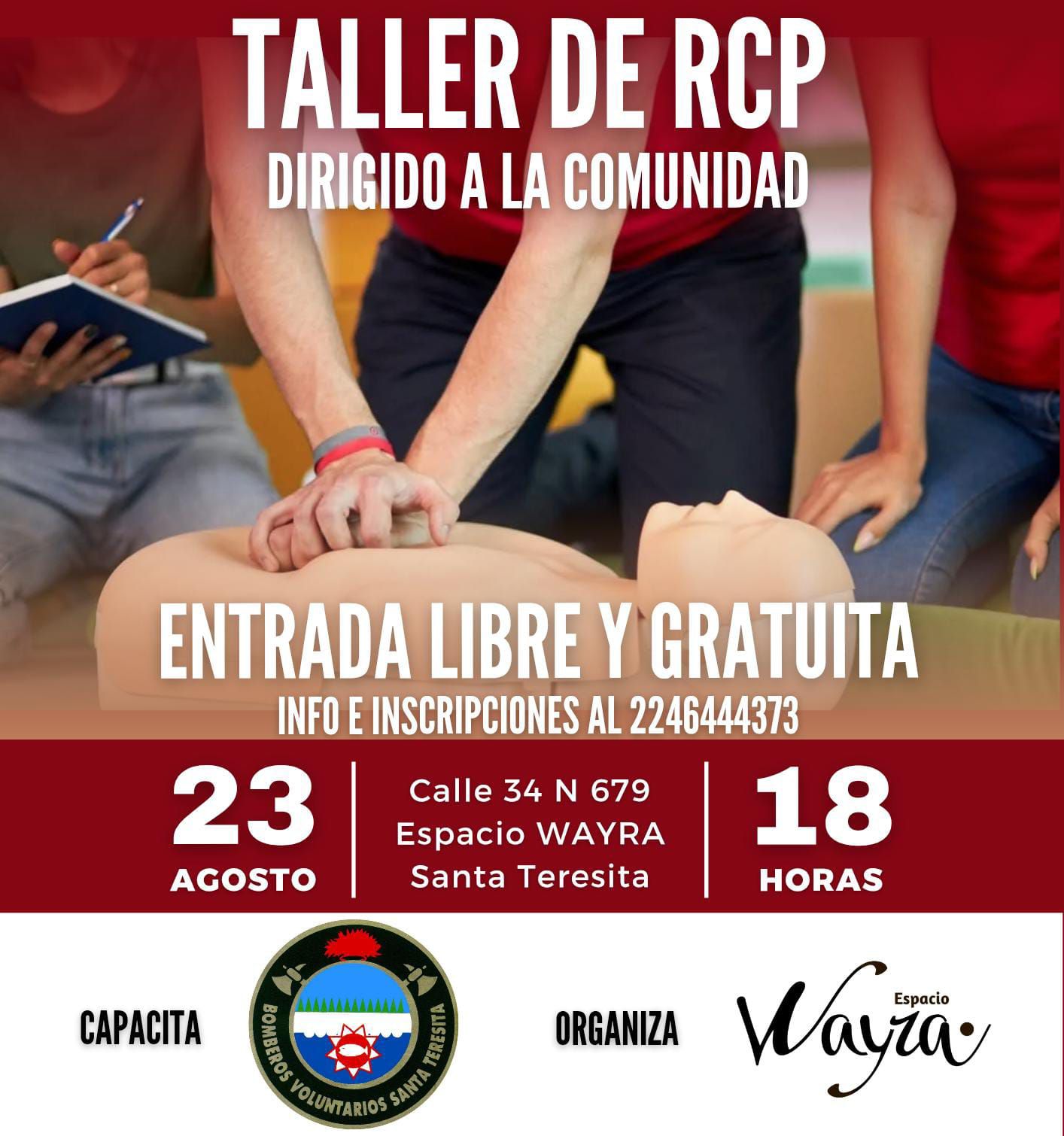 TALLER GRATUITO DE RCP PARA LA COMUNIDAD EN SANTA TERESITA